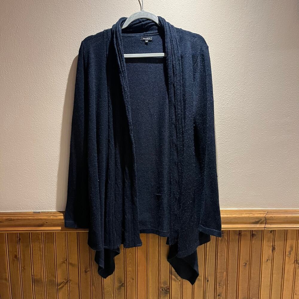 Novica Alpaca Blend Cardigan Sweater Sz S/M Navy Open Front Casual